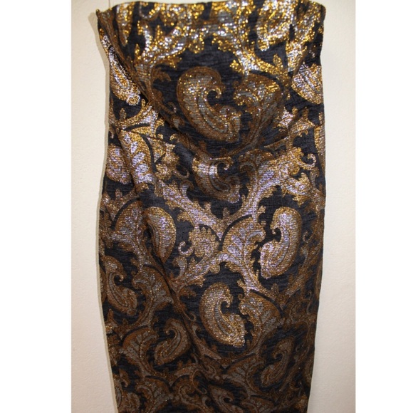 Tracy Reese Gold Jacquard strapless dress … - Picture 4 of 6